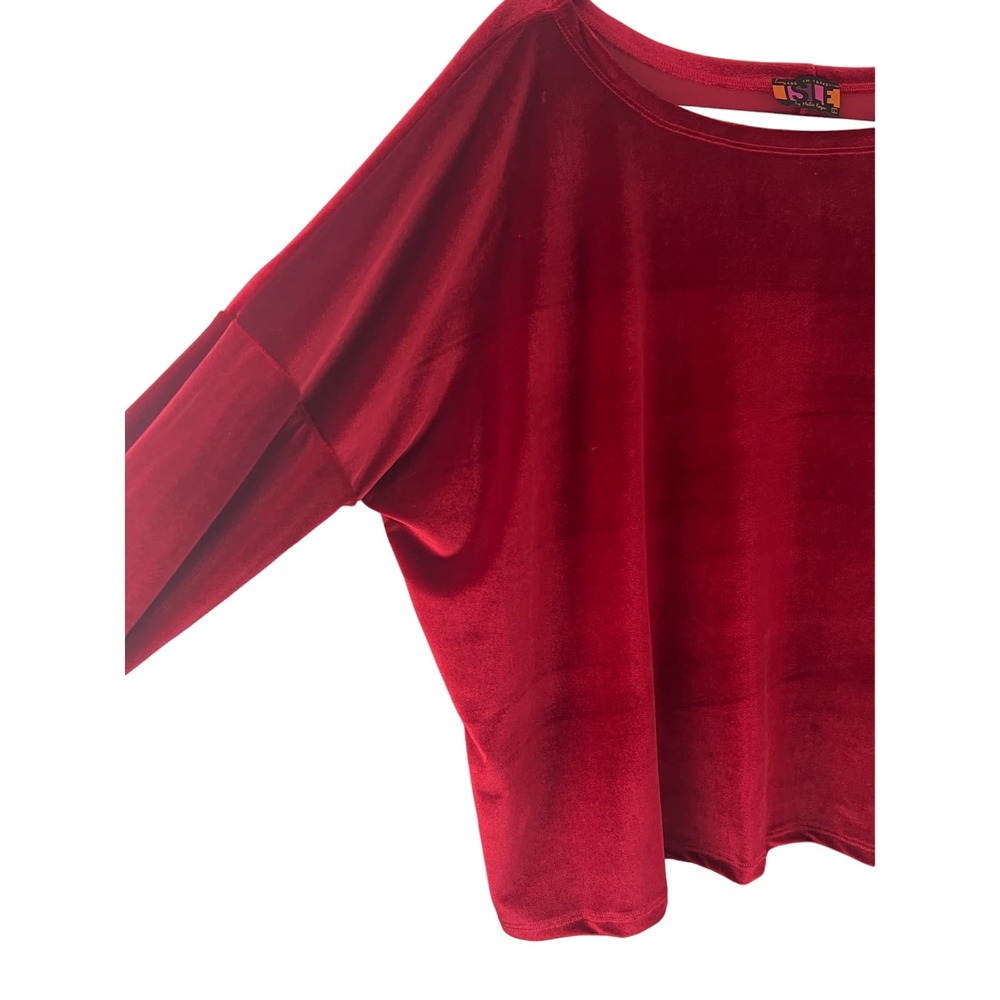 Isle By Melis Kozan Women's L Long Sleeve Top Red Felt Shirt Pullover - Picture 3 of 5